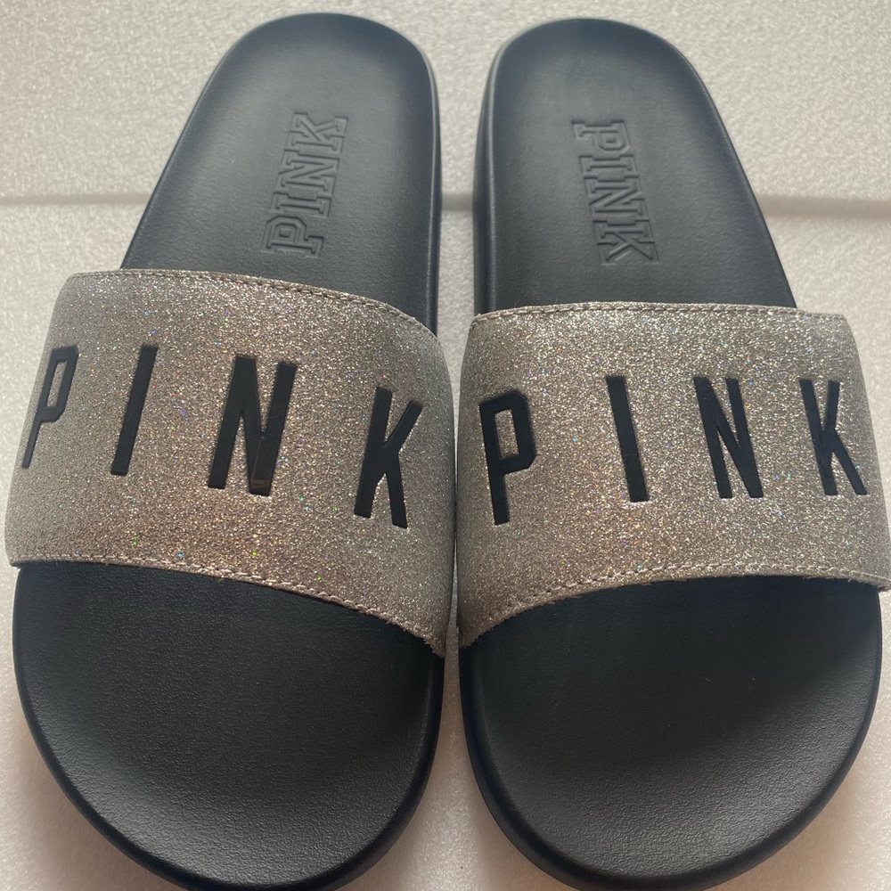 Victoria’s Secret PINK Slides NWOT Size Large Glitter Bling